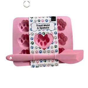 Old East Main Co Silicone Paw Print Treat Mold and Spatula Set Pink New 6 Cavity